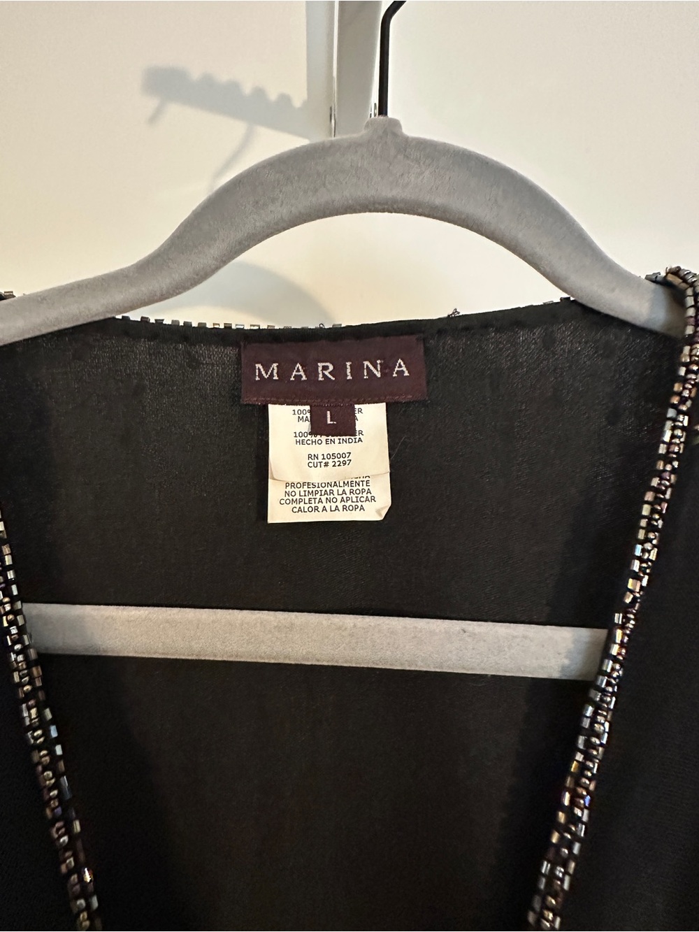 MARINA Black Beaded V-Neck Top with Green Sequin Floral Detail - Picture 2 of 6